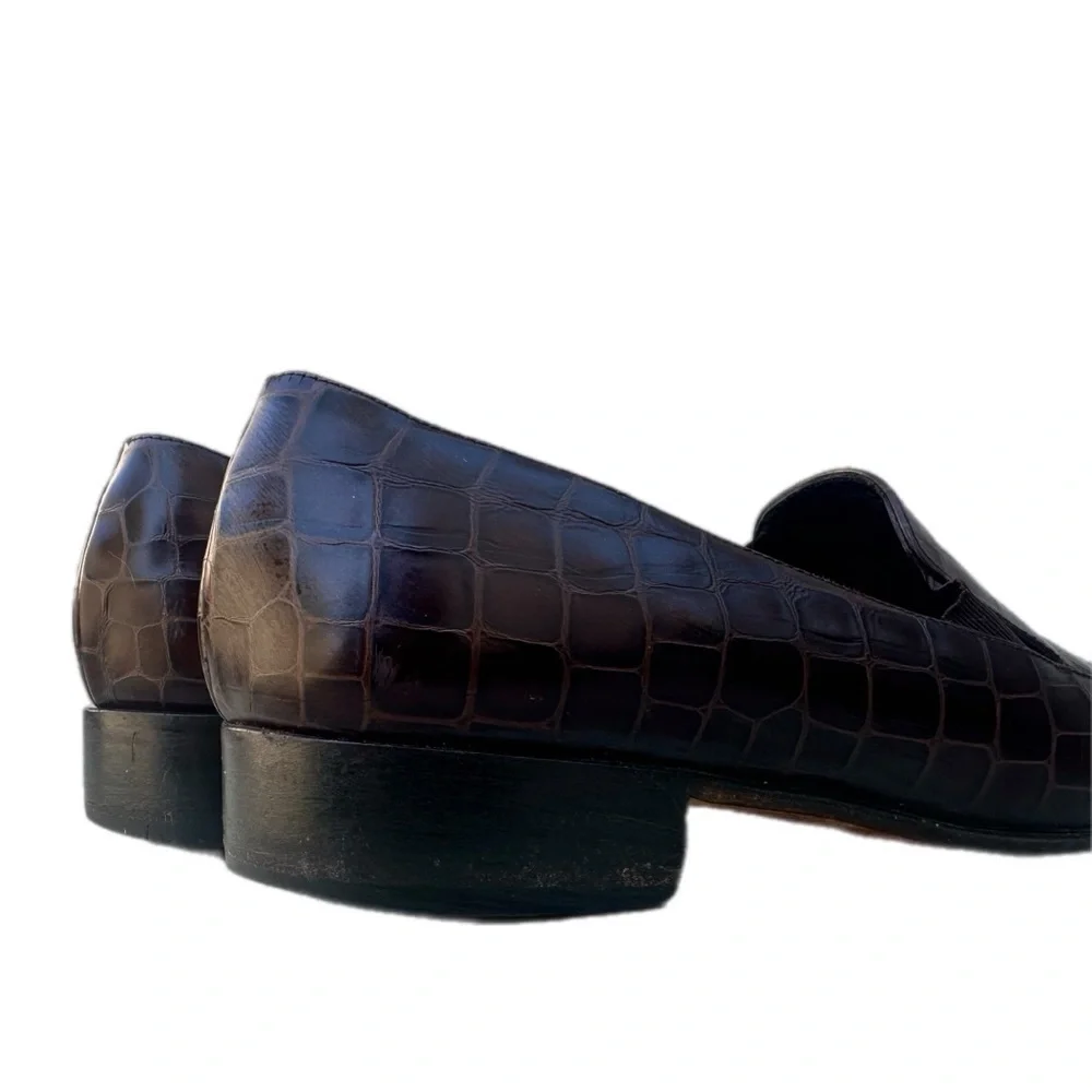 Vintage Cole Haan Croc-Embossed Leather Loafers – Brown Slip-On Dress Shoes, 7